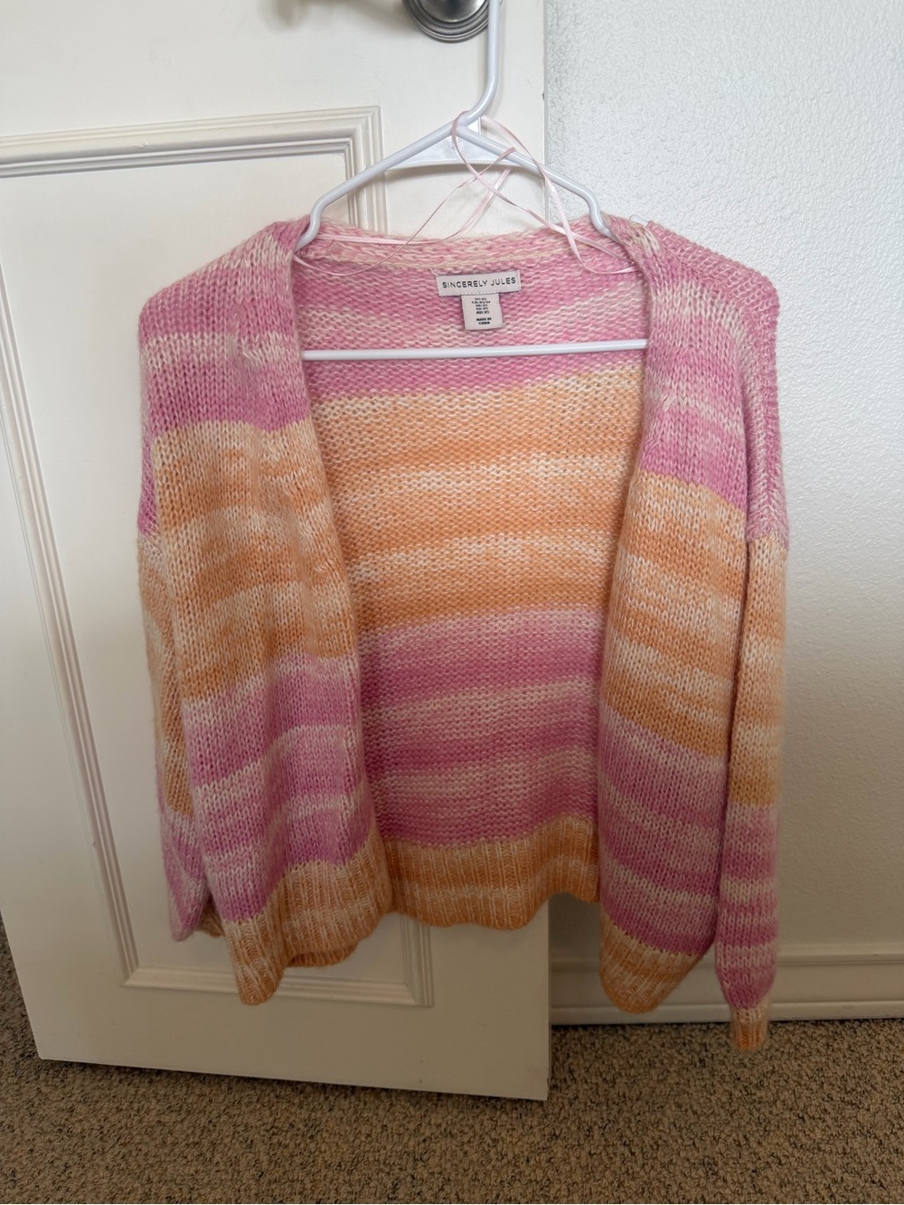 Sincerly Jules Pink & Peach Striped Open Knit Cardigan